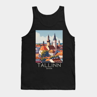 A Vintage Travel Illustration of Tallinn - Estonia Tank Top